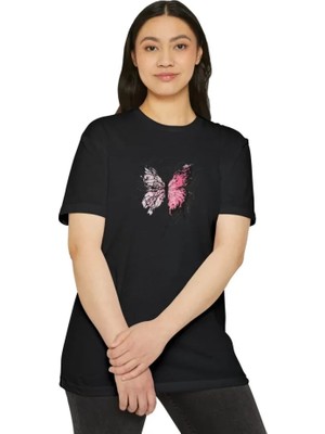 Janes Unisex Bisiklet Yaka Baskılı T-Shirt - Siyah