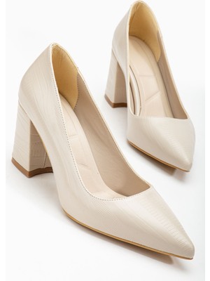 Semira Bej Sivri Burunlu Detaylı Topuklu Ayakkabı