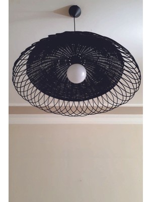 Nidage Rattan, Bambu, Hasır Sarkıt Avize Siyah Çap: 50  cm