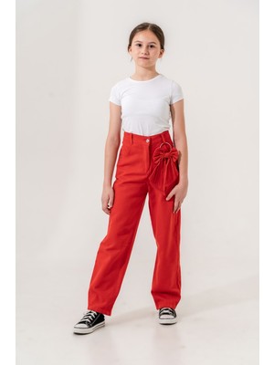 Kız Çocuk Fiyonklu Keten Pantolon G2557