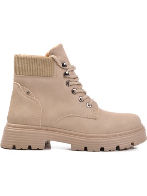 Ayakmod Bej Bağcıklı Kadın Bot FO223 G