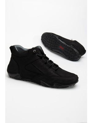 Dilimler Ayakkabı Deri Nubuk Erkek Bot Siyah Elastik Bağcıklı Saraçlı Taban