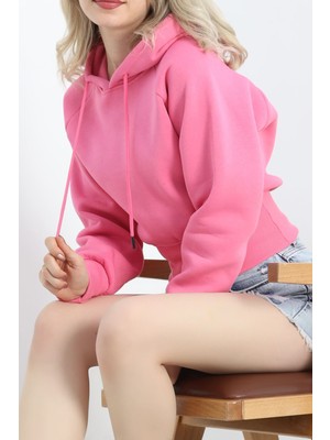 Afillix Concept 3 Iplik Kapşonlu Crop Sweat Pembe - 20967.1878.