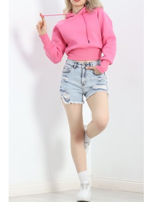 Afillix Concept 3 Iplik Kapşonlu Crop Sweat Pembe - 20967.1878.