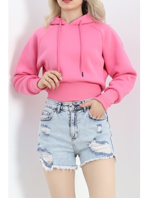 Afillix Concept 3 Iplik Kapşonlu Crop Sweat Pembe - 20967.1878.