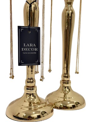 Lara Decor Metal 2'li Lara Püskül Mumluk Gold