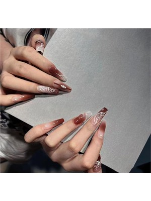 Vivid Charm 24'lü Kahverengi Kanatlı Tasarımlı Takma Tırnak Seti - Protez Tırnak Seti