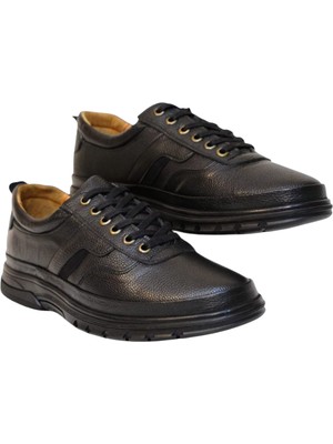 Hakiki Deri Bağcıklı Erkek Siyah Ayakkabı Topuk jelli tabanlık