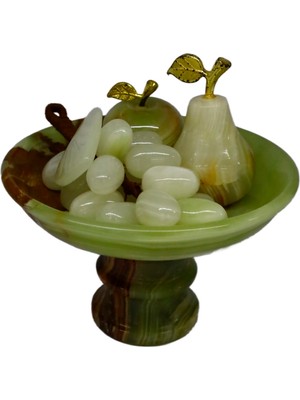 Feng Shui Dekor: Oniks Taşından Ayaklı Çanak, Elma, Armut ve Üzüm Seti - Şık ve Doğal Tasarım