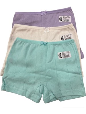 Gmş Fiyonklu Yeşil, Ekru, Lila Jakarlı 3lü Kız Boxer Set 3113-2