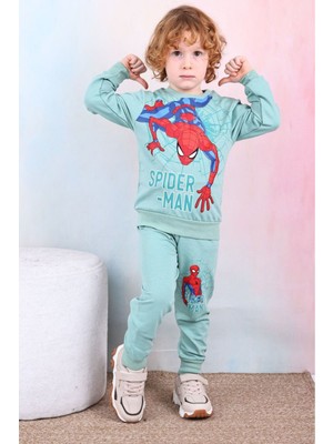 Yağmur Giyim Pjk2i Örümcek Adam Desenli Yeşil 2 Ip  Pamuk Erkek Çocuk Eşofman Takımı 3-10 Yaş 7427-Y
