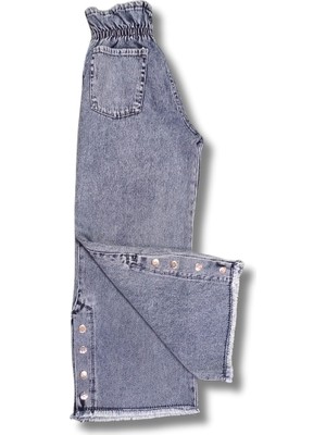 Kız Çocuk Çıtçıtlı Geniş Paça Denim Pantolon