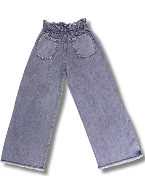 Kız Çocuk Çıtçıtlı Geniş Paça Denim Pantolon