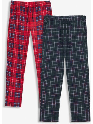 Elemge Yılbaşı Hediye Paketli 2’li Pijama Altı Kışlık Flanel Süet Kumaş Regular Fit Beli Lastikli Yeşil Kırmızı Erkek Paket Eşofman