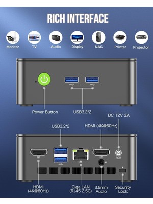 Gmktec G3 Plus Intel N150, 16GB Ddr4 512GB M.2 SSD Windows 11 Pro Mini Masaüstü Bilgisayar