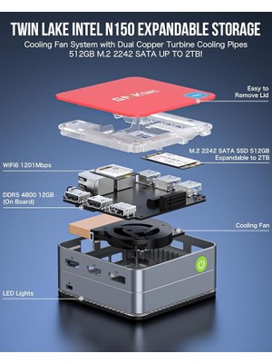 Gmktec G2 Plus Intel N150 12GB DDR5 512GB M.2 SSD Windows 11 Pro Mini Masaüstü Bilgisayar