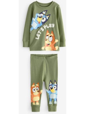 Magu Yeşil Bluey Desenli Pamuklu Sweatshirt Eşofman Alt-Üst Pijama Takımı