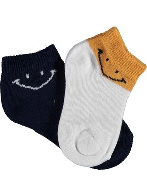 Bibaby Biorganic Smile 2'li Yaş Patik Çorap 68428 Ekru Lacivert