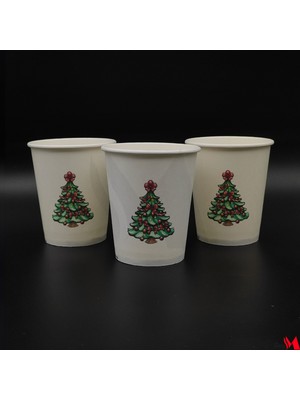 M Cup Yılbaşı Temalı Karton Bardak 50 Adet - Kırmızı Süslemeli Çam Ağacı