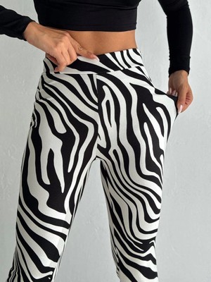 Kadın Örme Krep Kumaş Zebra Desenli Pantolon