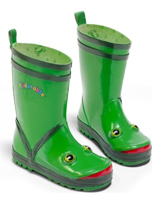 Kidorable Kurbağa Çocuk Yağmur Çizmesi Su Geçirmez Kauçuk Malzemeden Düz Topuklu Eğlenceli Tasarım