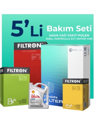 Filtron Fiat Fiorino 1.3 Dizel Filtre Bakım Seti Shell Motor Yağlı EURO 5 (2007-2016) 5 Li
