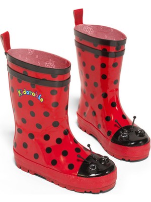 Kidorable Uğur Böceği Yağmur Çizmesi Pamuk Astar Kaymaz Taban Özelliği ile Çocuklar İçin