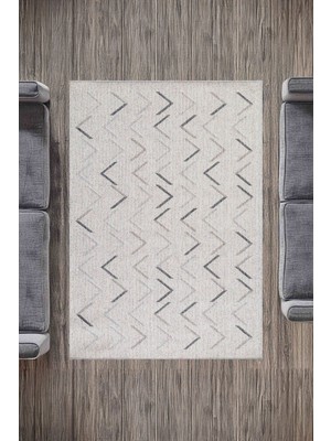 Havara Home Modern Yıkanabilir Zigzag Desenli Hasır Görünümlü Krem Halı