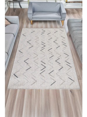 Havara Home Modern Yıkanabilir Zigzag Desenli Hasır Görünümlü Krem Halı