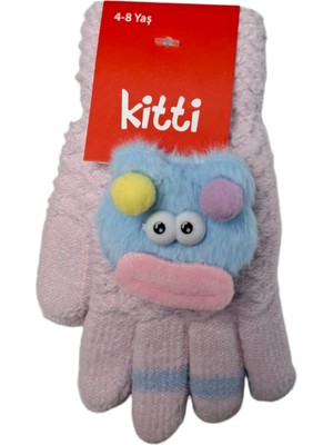 Kitti Spteks Kitti 4-8 Yaş Çocuk Kız Açık Pembe Maskotlu Örme Eldiven