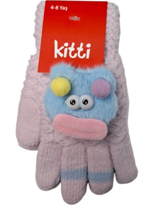 Kitti Spteks Kitti 4-8 Yaş Çocuk Kız Açık Pembe Maskotlu Örme Eldiven