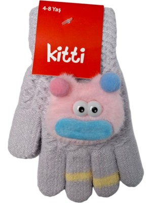 Kitti Spteks Kitti 4-8 Yaş Çocuk Kız Lila Renkli Maskotlu Örme Eldiven