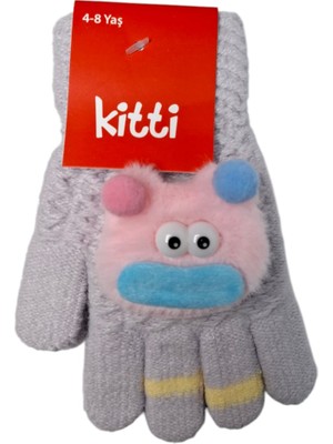 Kitti Spteks Kitti 4-8 Yaş Çocuk Kız Lila Renkli Maskotlu Örme Eldiven