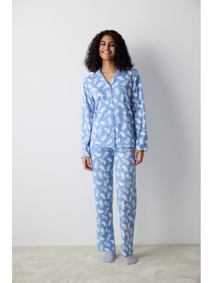 Penti Winter Bear Mavi Gömlek Pantolon Pijama Takımı