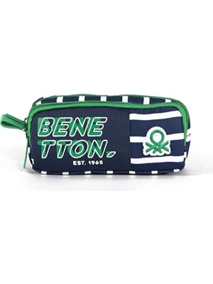 United Colors of Benetton Çift Bölmeli Siyah Yeşil Yazılı Kalem Çantası 03748