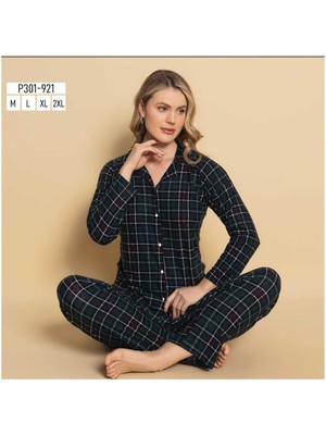 Pijamoni Süet Kareli Pijama Takımı