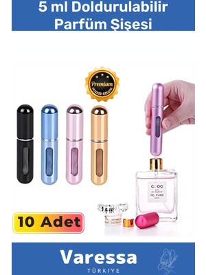 Varessa Delu x e Seri Doldurulabilir Parfüm Şişesi Cep Boy Kolay Taşınabilir Çanta Içi Mini 5 ml 10 Adet