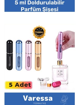 Varessa Delu x e Seri Doldurulabilir Parfüm Şişesi Cep Boy Kolay Taşınabilir Çanta Içi Mini 5 ml 5 Adet