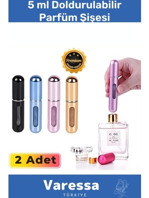 Varessa Delu x e Seri Doldurulabilir Parfüm Şişesi Cep Boy Kolay Taşınabilir Çanta Içi Mini 5 ml 2 Adet