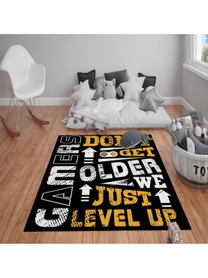 Doruklar Home Collection Kaymaz Tabanlı Yıkanabilir Gamer Desenli Çocuk Halısı Dot Taban Halı