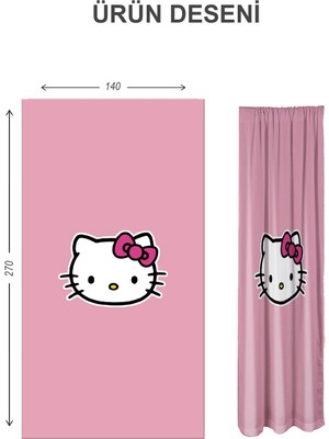 Doruklar Home Collection Dijital Baskı Yıkanabilir Hello Kitty Desenli 2 Kanat Bebek ve Çocuk Odası Fon Perdesi