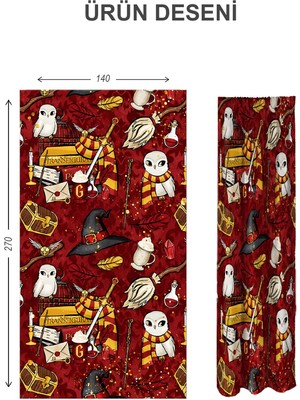 Doruklar Home Collection Dijital Baskı Yıkanabilir Harry Potter Desenli 2 Kanat Bebek ve Çocuk Odası Fon Perdesi