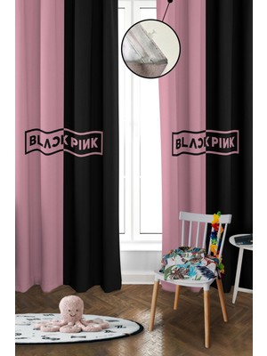 Doruklar Home Collection Dijital Baskı Yıkanabilir Blackpink Desenli 2 Kanat Bebek ve Çocuk Odası Fon Perdesi