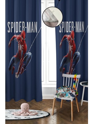 Doruklar Home Collection Dijital Baskı Yıkanabilir Spiderman Desenli 2 Kanat Bebek ve Çocuk Odası Fon Perdesi