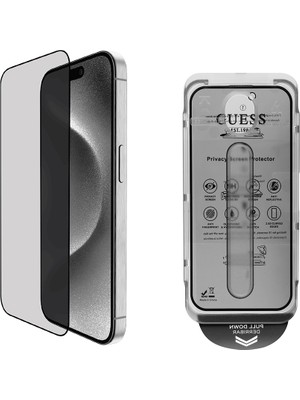 Guess iPhone 16 Guess Lisanslı Hayalet Privacy Temperli Cam Ekran Koruyucu Uygulama Aparatlı Outline Seri