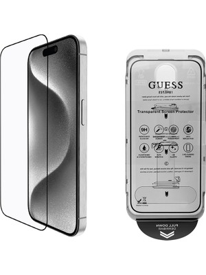 Guess iPhone 16 Pro Max Guess Lisanslı Temperli Cam Ekran Koruyucu Uygulama Aparatlı Outline Serisi