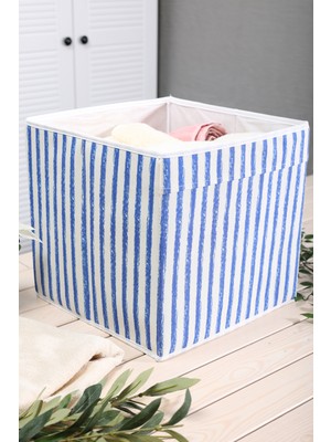 Mavi Çizgili Kapaksız Çok Amaçlı Oyuncak Saklama Kutusu 30X30X30