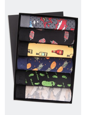 Harry Jons Erkek 6'lı Desenli Renkli Pamuklu Premium Paket Boxer