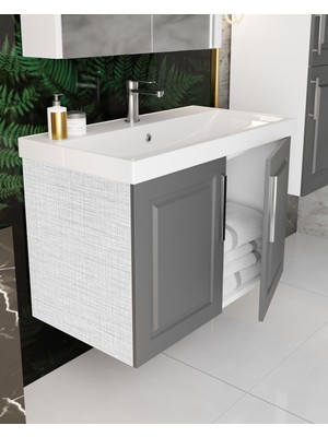 Karen Banyo Arin Banyo Dolabı Takımı 80 Cm Mdf Lavabolu Antrasit, Lavabo Dahil