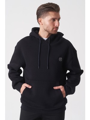 White Stone Lacivert Oversize Rahat Kesim Yumuşak Dokulu Kapüşonlu Sweatshirt